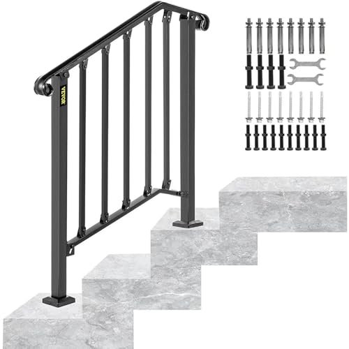 SEAVI Pasamanos para Escalones Exteriores, Pasamanos Ajustables de Hierro Forjado para Escalones Exteriores, Pasamanos de Metal Duraderos y Elegantes para Patios, Balcones y Jardines
