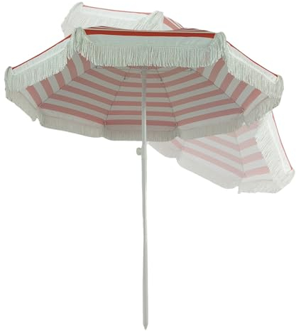 Zhixubah Parasol De Table De Jardin 1.8m Parasol Balcon Inclinable Bande Rouge Parasol De Plage Anti UV Portable Parasol De Marché Parasol À Frange Pour Jardin Balcon Terrasse Patio