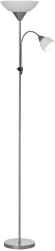 HOMCOM Lampadaire Douille E27 et E14 Métal Ø28 x 179,5H cm Argent et Blanc | Lampe de Salon sur Pied, 2 Têtes
