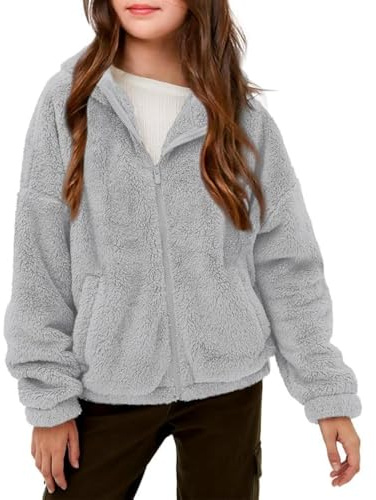 Haloumoning Mädchen Fleece Jacken Kinder Weich Fuzzy Kapuzenpullover Winter Coat Jacke