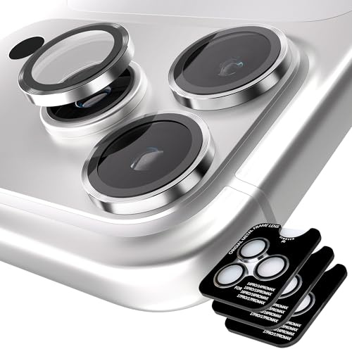 Orzero 3 Sets Camera Lens Protector for iPhone 17 Pro Max/17 Pro, Silver | Also for iPhone 16/15/14 Pro Max and Pro Series; one-step install tray, individual metal ring glass, CD pattern, HD clear