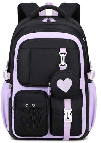 Amythe Zaino Bambina Scuola Elementare con Tasca Moneta Carino, Zaini Elementari Casual per Bambini 8 9 10 12 anni, Zainetto Ragazze per La Scuola e i Viaggi, Nero