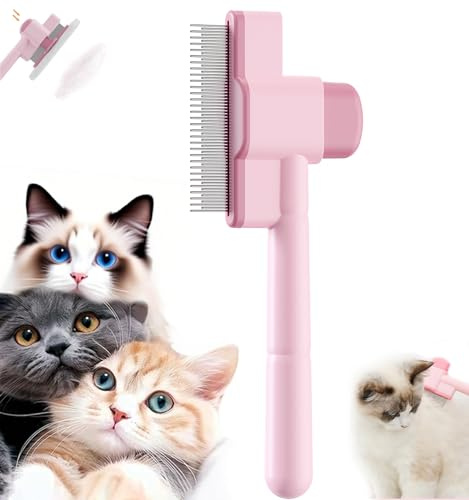 Glvomazty Katzenbürste, 2026 Neu Fellblitz Bürste Katze, Hundebürste, Flohkamm für Katzen und Hund,Katzenhaarbürste, Unterfellbürste katze Entfilzt Knoten & Entfernt Flöhe Sanft, Pink