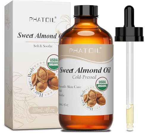PHATOIL Aceite de Almendras Dulces Bio 118ML - Sweet Almond Oil Organic 100% Natural Puro - Prensado en Frío - Hidrata y Repara la Piel - Aceite de Cuidado para Facial, Corporal, Capilar, Masaje