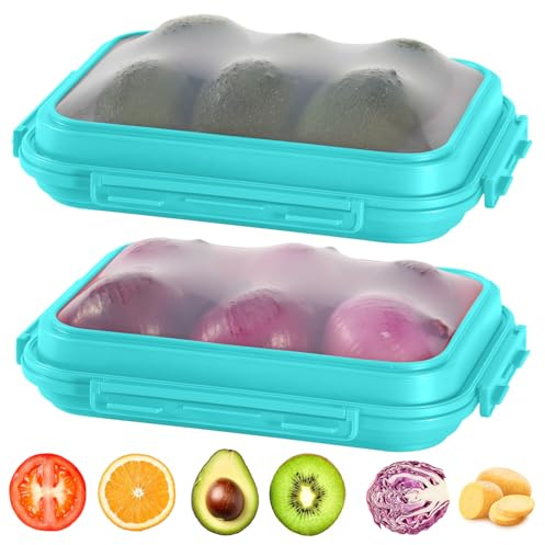 Mage Crab 2-Piece Airtight Food Storage Containers Set – Avocado Saver, Onion Keeper, Silicone Kitchen Organizers for Fridge, Reusable & Leak-Proof to Lock in Freshness K05-light blue
