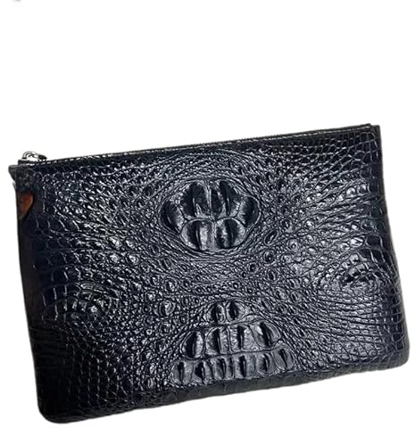 Exotique peau de crocodile fermeture éclair hommes embrayage sac à main grand porte-cartes véritable alligator cuir mâle poignet pochette sac, noir, 32cm(Length) x 23cm(Height) x 6cm(Deep)