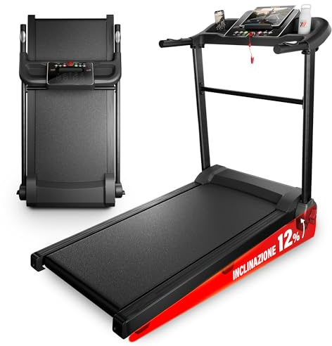 YM Tapis Roulant Salvaspazio 12 km/h, MARCHIO ITALIANO, Inclinazione, Pieghevole, Elettrico, Tappeto Corsa XL, Telaio Rinforzato, Display Porta Tablet, ASSISTENZA e GARANZIA ITALIA Your Move NEXT 1500