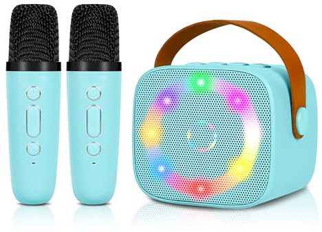 Micrófono Karaoke Juguetes 2 Micrófono Inalámbricos, Máquinas de Karaoke Bluetooth para Niños Adultos, Portátil Altavoz de Karaoke con Luces LED Regalo Ideal para Boda, Fiesta, Cumpleaños (Azul)