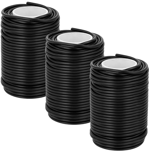 CHUENHEI 3 Stück Gartendraht Ummantelt 3.5mm x 20m, Flexibler Bindedraht Schwarz Gummiert Ummantelt, Pflanzendraht Weich Pflanzenbinder Gummi Zaundraht für Tomaten Pflanzen