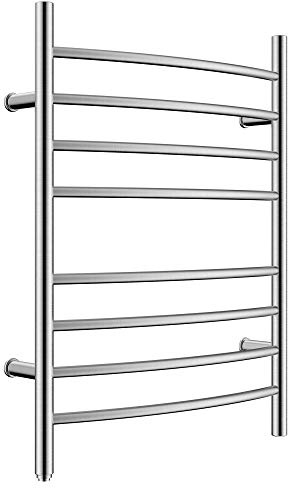 HEATGENE Towel Warmer 8 Bar Plug-in Curved Bath Towel Heater Towel Warmer for Bathroom Plug-in Drying Rack Brushed