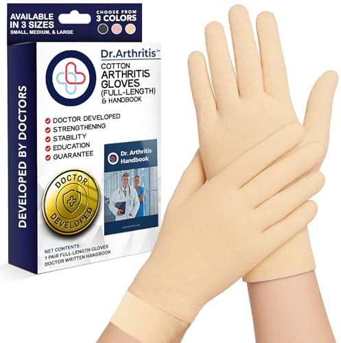 Dr.Arthritis Compression Gloves For Women & Men W/Doctor Handbook - Full Finger Arthritis Gloves For Carpal Tunnel Relief, Hand Pain & Raynaud Support