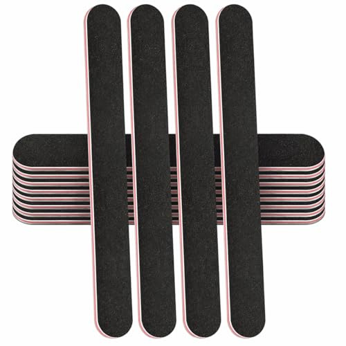 Stadux 12 PCs Professional Nail Files Double Sided Emery Boards 100/180 Grit, Fingernail Files for Natural/False Nails, Nail Styling Set for Home and Salon Use - Black