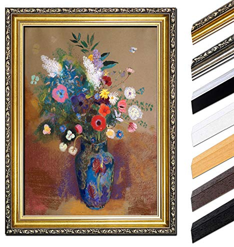 Bild mit Rahmen - Odilon Redon Blumenbouquet 85x110 cm - Gerahmtes Leinwandbild Alte Meister - Antiker Rahmen Gold Barock, Klassisch