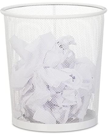 Relaxdays Cestino Gettacarta, Ufficio & Cameretta, Aperto, Rotondo, Metallico, Bidone della Carta, HxD 28x26 cm, Bianco, Acciaio, 1 pz