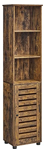 VASAGLE Hochschrank fürs Badezimmer, hoher Badezimmerschrank, Badregal stehend, mit 3 offenen Fächern und 2 verstellbaren Einlegeböden, Wohnzimmer, Eingangsbereich, vintagebraun BBK160X01