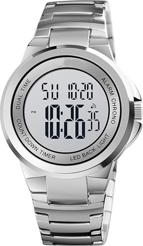 Herrenuhr Digital Business Multifunktionsuhr Sportlich Armbanduhr Outdoor Metall Schlicht Silber Timer Stoppuhr LED Beleuchtung Kalender