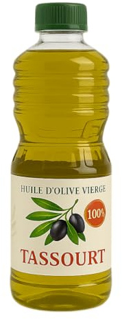 Huile d'Olive Tassourt 50 CL - Vierge 100% Naturelle, Pressée à Froid, Idéale pour Salades et Plats Méditerranéens, Goût Authentique