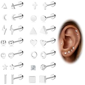 MILACOLATO 14Paar Ohrstecker Klein Damen Herren Ohrringe Silber Edelstahl Mini Geometrische Kreuz Mond Herz CZ Rund Ohrstecker Set Knorpel Tragus Ohrringe Schmuck Mit Schmetterling Kugel Flacher Back