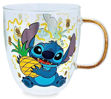 Disney Lilo & Stitch - Taza de cristal con mango de purpurina de 14 onzas