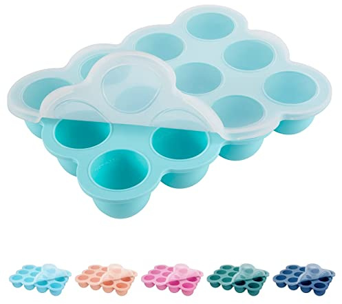 Baby Food Storage Containers 45ml x 12 Pods Silicone Freezer Tray with Lid Perfect for Homemade Baby Food Fruit Puree and Vegetables Ice Cube Mould (Light Blue)