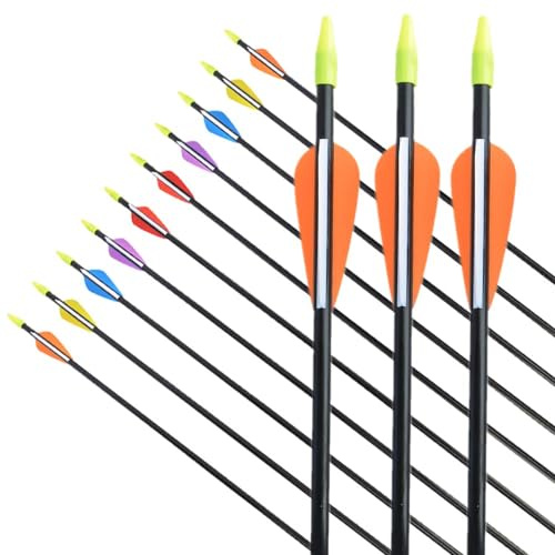 12pcs 31 Pfeile 700 Spine für Bogenschießen Glasfaser Bogenpfeile mit Kunststoffbefiederung Jagdpfeile für Recurvebogen und traditionellen im Freien (12St, orange und weiß)