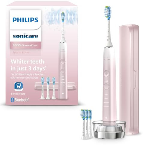 Philips Sonicare DiamondClean 9000 Electric Toothbrush, Special Edition, Sonic Toothbrush with App, Pressure Sensor, 4 Brushing Modes, 3 Intensity Levels, Charging Stand, Pink, Model HX9911/79