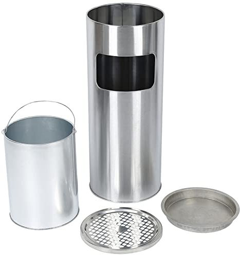 Mülleimer, Standaschenbecher, mit Inneneimer, 30 Liter, aus Stahl, Outdoor, Bürogebäude, Hotel und Garten,Standascher mit Mülleimer,Abfalleimer Standaschenbecher (Silber-1St)