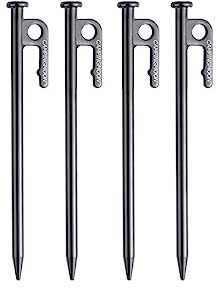 Campingmoon Zeltheringe aus Karbonstahl, strapazierfähig, S45C, schwarze Beschichtung, für harte Böden, 20 cm, 4 Stück