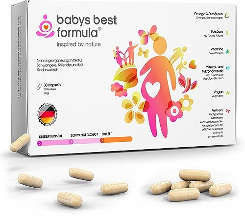 Babys Best | Kinderwunsch Vitamine | Schwangerschaft Vitamine | Stillzeit | Folsäure 600 mcg | veganes Omega 3 | rein pflanzlich | nur 1 Kapsel pro Tag | Made in Germany