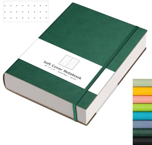 AHGXG Bullet Dotted Journal – 320 Seiten, Punktraster-Notizbuch, B5, großes Tagebuch, 100 g/m² dickes gepunktetes Papier, Leder-Softcover, mit Tagebuch-Schablonen, Innentasche, 19 x 25,4 cm – Grün | Dot Grid Notizbuch, 100 g/m² dickes gepunktetes Papier, Leder-Softcover, mit Tagebuch-Schablonen, Innentasche (Grün)