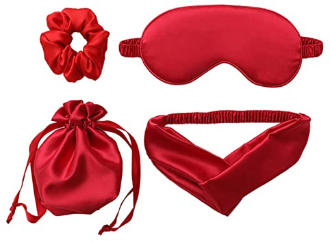Maschera Per Dormire 4pcs Dormire Set Set Seta Night Eye Mask Fascia Fascia Cavallo Aiuto Aiuto Aiuto for dormire Blindfold con sacchetto di stoffa Eyepatch Riposa la baia traspirante Maschera Occhi P