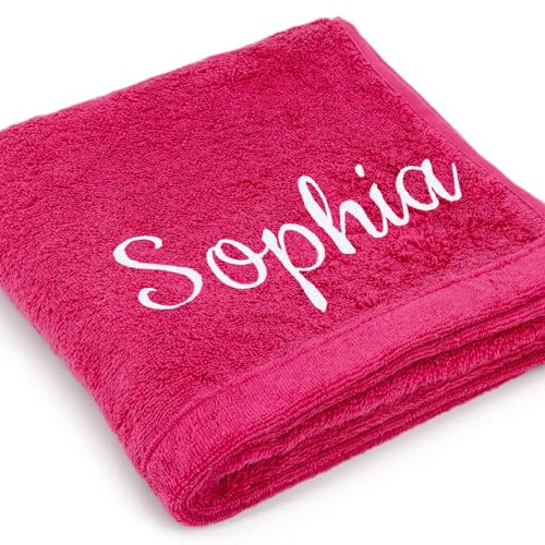 Cawö Premium Handtuch mit Namen oder Wunschtext Bestickt, personalisiertes Duschtuch, individuelles Duschtuch, 100% Baumwolle, 70 x 140 cm Pink