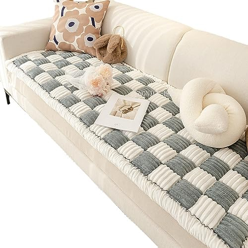 Funnyfuzzy Cremefarbene große karierte quadratische Haustiermatte Bett Couch Abdeckung Lustige Fuzzy Hund Sofa Abdeckung Möbel Schutzhüllen Verdickte Kratzfeste Haustierdecke