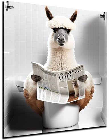 DARO Design - Bilder Deko Gäste WC Wandbild Badezimmer Bad Toilette Kunstdruck Bild auf 6mm HDF 50x70 cm Alpaca Wanddeko - lustige Wandbilder Leinwand Poster Aesthetic Room Decor Lama