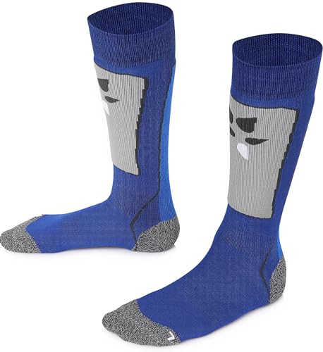 TODO SKISOCKEN Kinder Thermosocken Kniestrümpfe mit Merinowolle - Kinder Skisocken für Mädchen und Jungen (31, Blau)