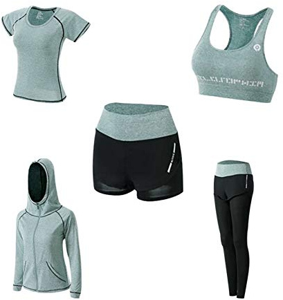 Tenue de Sport Femme Ensemble Sport Jogging Gym Survêtement 5 Pièce Tenue Fitness Yoga Pilates Tennis Vêtements Sportswear