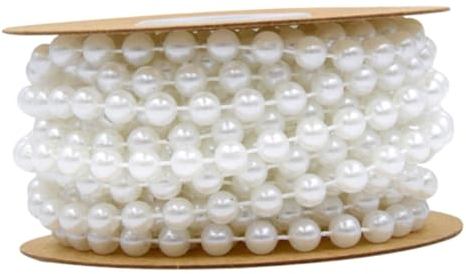 NUOBESTY Zierperlenkette mit Anhänger 6mm Rund, 5m Rolle, Weiß