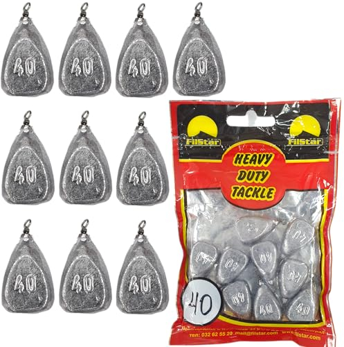 PRO FILSTAR Flach Grundblei Angeln Set 10 x 40g - Blei Angeln mit Wirbel - Angel Bleie Set - Grundangeln - Birnenblei - Blei Gewicht - Angelblei - Flat Fishing Weights - Bleigewichte – Karpfenblei Kit