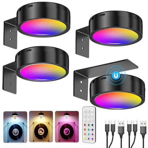 Foco para Cuadros Sin Cable, 2600mAh Aplique Luz Cuadro con Mando a Distancia Lampara Pared Bateria Recargable USB Inalámbrica Luces Vitrina LED Colores Luz Sin Electricidad con Magnetico para Imagen