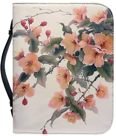 Kuiaobaty Bibelhülle mit Griff, Kunstleder, Aquarellmalerei, Blumen, Buchhülle für Bibel in Standardgröße, Rot
