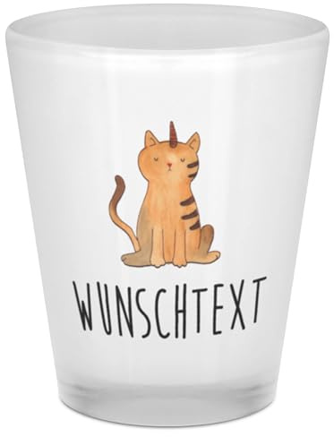 Mr. & Mrs. Panda Personalisiertes Schnapsglas Einhorn Katze - Personalisierte Geschenke, Regenbogen, Glitzer, Unicorn, Schnapsgläser, Shotgläser personalisiert, Mieze, mit Namen