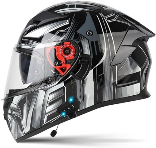 Doble Antiniebla Visera Casco Motocicleta Todoterreno Bluetooth Cascos ECE Homologado Cascos De Moto Integrales con un Micrófono Incorporado Ligero Incorporado Cascos De Motocicleta Abatible