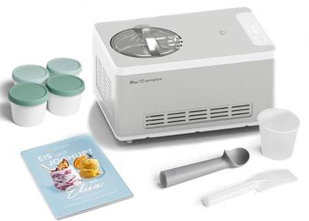 Springlane Kitchen Macchina per gelato & yogurtiera Elisa 2,0 L con compressore autorefrigerante 220 W, in acciaio inox con funzione di raffreddamento e riscaldamento (Elisa Argento, macchina per