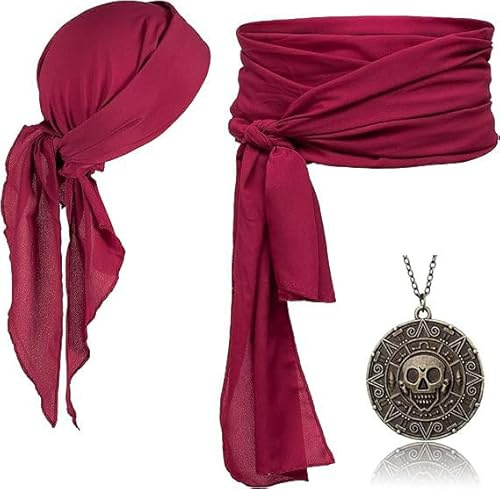 boocooberg Piratenkostüm Herren Damen,Piraten Kostüm Damen,Piraten Accessoires Set,Halskette Pirat Stirnband Taillengürtel Piratenkapitän Schärpe Pirat Kopftuch Bandanas Karneval Party Zubehör
