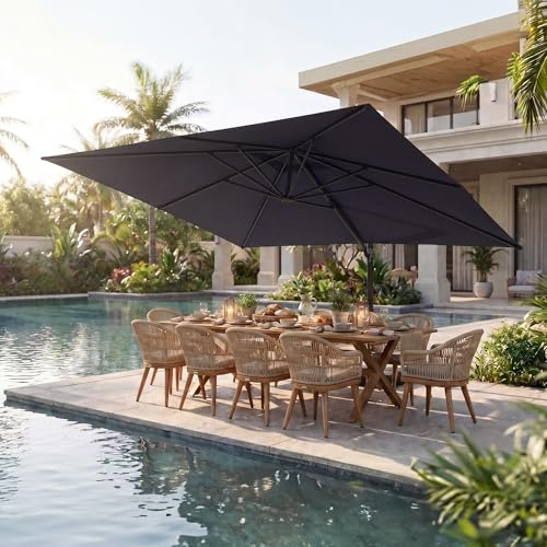 PURPLE LEAF Parasol déporté 3 x 4 m Rectangulaire, Contrôle de la Hauteur en Douceur, Sans Butée Fixe, Parasol De Jardin Extérieur, 8 baleines métalliques robustes, Pour Terrasse, Piscine, Gris acier