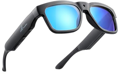 OhO Smart-Brille, 64G-Kamera und Bluetooth-Brille mit offenem Ohr-Lautsprecher, Headset, Kopfhörer für Sport und Alltag, Schwarzer Rahmen, Blaue Gläser, 64GB