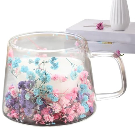 Tazza Da Caffè In Vetro Coibentato Con Fiori - Tazze Da Caffè Trasparenti A Doppia Parete, Bevande Calde Alla Moda | Tazze In Vetro Resistenti Al Calore Da 250 Ml Per Latte, Cappuccino, Tazze Da Caffè