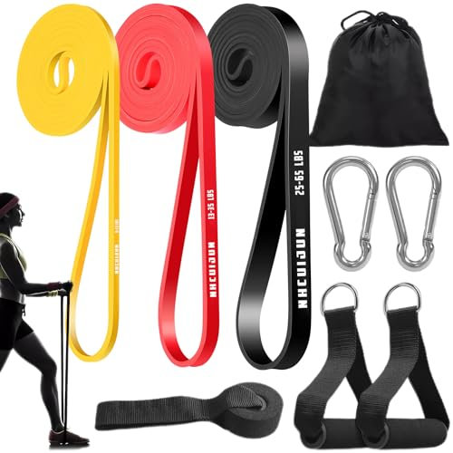 Fitnessbänder Widerstandsbänder Set 3er, 2M Latex Fitnessband Resistance mit Tragebeutel,Türanker & 2* Griffen, Gymnastikband für Muskelaufbau, Yoga, Pilates, Muskelaufbau, Physiotherapie