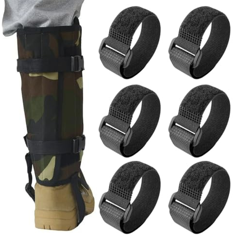 6 schwarze Schnürsenkelgummis mit verstellbaren selbstklebenden Hosenclips, perfekt zum Wandern, Angeln, Jagen, Radfahren und für die Gartenarbeit.
