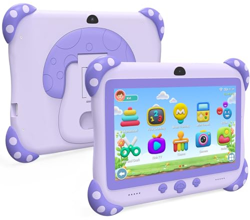 Ascrecem Kids Tablet Android 7 IN Toddler Tablet for Kids with WiFi Dual Camera Parental Control 32GB ROM 128G Expand Children's Tab with Children Software Educational Games Ages 3 to 7 Years (Purple)